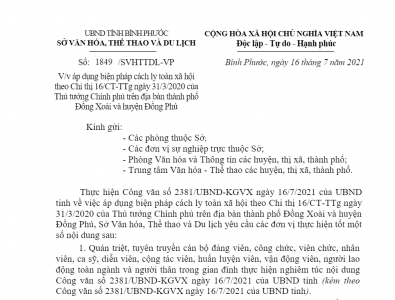 Sở Văn hoá, Thể thoa và Du lịch chỉ đạo áp dụng biện pháp cách ly toàn xã hội theo Chỉ thị 16/CT-TTg ngày 31/3/2020 của Thủ tướng Chính phủ